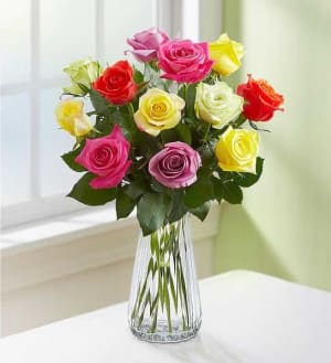 One Dozen Assorted Roses Flower Bouquet
