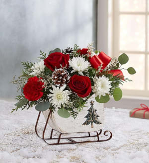 Dashing Through the Snow Sleigh™ Red Flower Bouquet