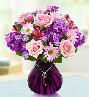 Lavender Dreams™ with Key Necklace Flower Bouquet