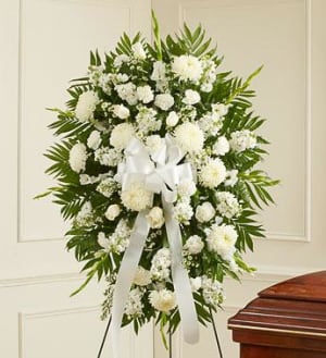 Deepest Sympathies Standing Spray - White Flower Bouquet