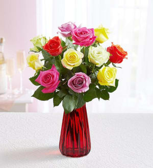 One Dozen Assorted Roses for Romance Flower Bouquet