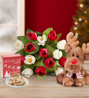 Santaâ€™s Merry Christmas Tulips Flower Bouquet