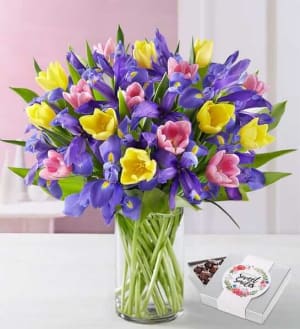 Deluxe Fanciful Spring Tulip & Iris Bouquet Flower Bouquet