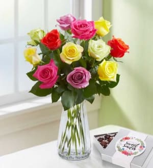 One Dozen Assorted Roses Flower Bouquet