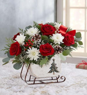 Dashing Through the Snow Sleigh™ Red Flower Bouquet