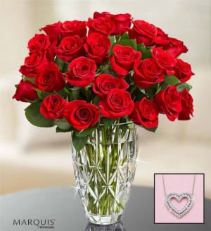 Red Roses in Marquis by Waterford Vase Flower Bouquet