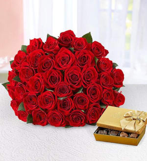 Three Dozen Romantic Red Roses Flower Bouquet