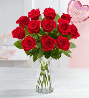 One Dozen Red Roses for Mother's Day Flower Bouquet