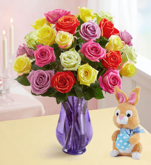 Easter Roses with Bunny Flower Bouquet