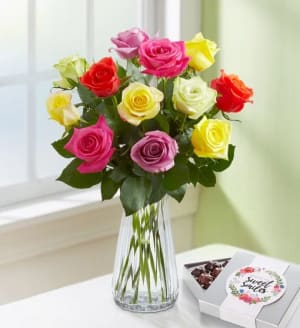 One Dozen Assorted Roses for Mother's Day
 Flower Bouquet