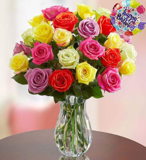 Happy Birthday Assorted Roses Flower Bouquet