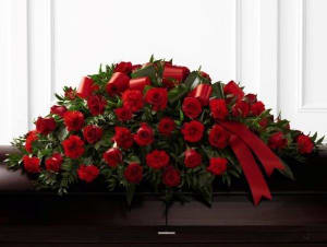 Red Casket Spray Flower Bouquet