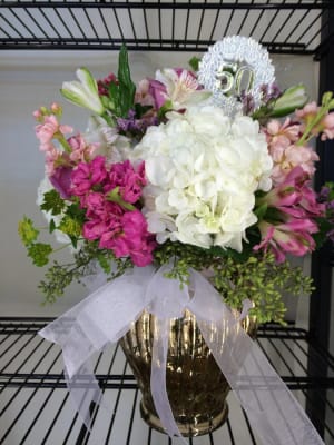 Anniversary Bouquet in Gold Vase Flower Bouquet