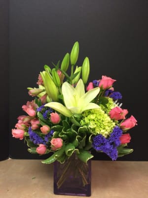 Hot Pink & White Cube Arrangement Flower Bouquet