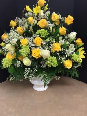 Yellow & White Sympathy Basket Flower Bouquet