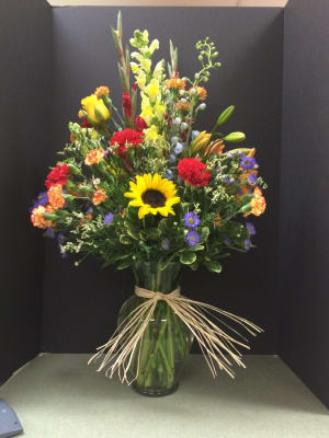 Summery Wildflower Bouquet with Raffia Flower Bouquet