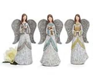 Figurine Angel with Tin Wings Flower Bouquet