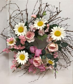 Pink Roses & White Gerbera Silk Wreath Flower Bouquet