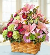 Pink Lily Basket Flower Bouquet