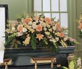 Peach Half Casket Spray Flower Arrangement Peach Half Casket Spray Flower Bouquet