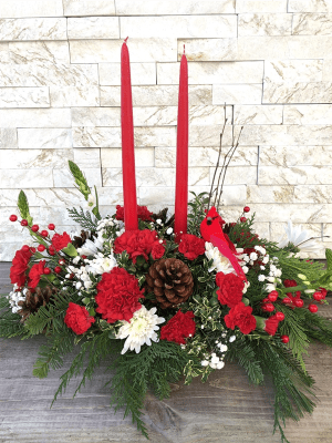 Christmas Cardinal Centerpiece Flower Arrangement Christmas Cardinal Centerpiece Flower Bouquet