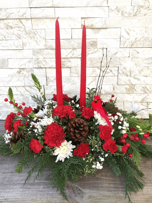 Christmas Cardinal Centerpiece Flower Bouquet