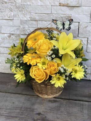 Happy Wishes Basket Flower Bouquet