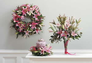 Asiatic Lily Urn Arrangement Wreath And Vase Arrangement Flower Bouquet