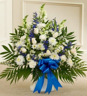 Tribute Blue & White Floor Basket Arrangement Flower Bouquet