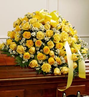 Cherished Memories Rose Half Casket Cover - Yellow Flower Bouquet