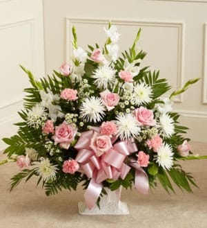 Tribute Pink & White Floor Basket Arrangement Flower Bouquet