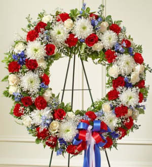 Serene Blessings Red, White & Blue Standing Wreath Flower Bouquet