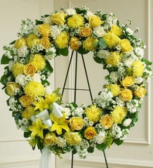 Serene Blessings Yellow Standing Wreath Flower Bouquet