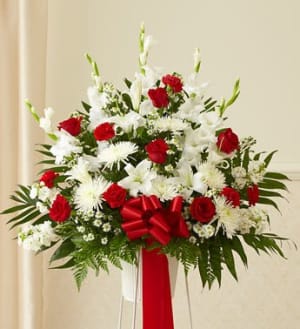 Heartfelt Sympathies Red & White Basket Flower Bouquet