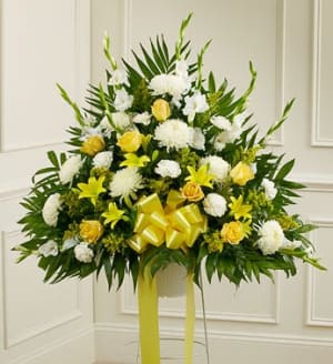 Heartfelt Sympathies Yellow Basket Flower Bouquet