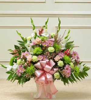 Heartfelt Tribute Pastel Floor Basket Arrangement Flower Bouquet