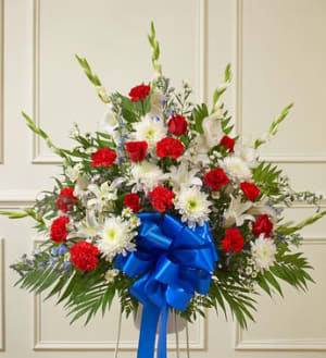 Red White And Blue Sympathy Basket Flower Bouquet