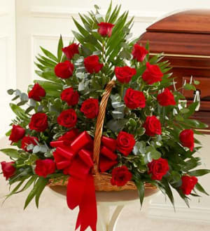 Sincerest Sympathies Fireside Basket - Red Flower Bouquet