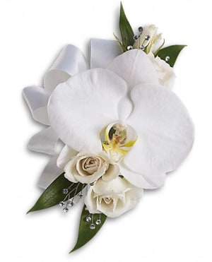 White Orchid and Rose Corsage