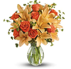 Fiery Lily and Rose Flower Bouquet