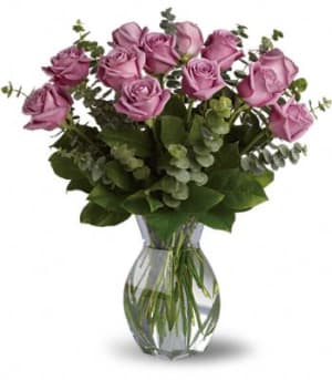 Lavender Wishes - 1 Dozen Lavender Roses Flower Bouquet