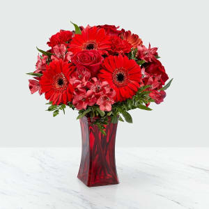 Red Reveal Bouquet- Vase Included Flower Bouquet