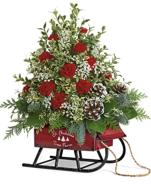 Snowy Sleigh Tree Flower Bouquet