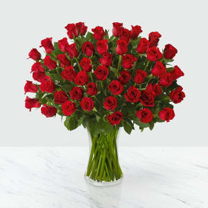 Fifty Long Stem Red Roses with Vase Flower Bouquet