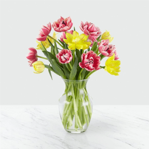 20 Sunny Spring Tulips with Vase Flower Bouquet