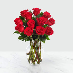 12 Red Roses with Vase Flower Bouquet