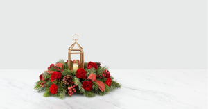 I'll Be Home for Christmas Lantern Centerpiece Preimum Flower Bouquet