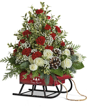 Snowy Sleigh Tree Flower Bouquet