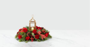 I'll Be Home for Christmas Lantern Centerpiece Preimum Flower Bouquet