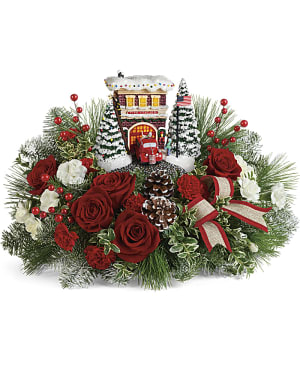 Thomas Kinkade's Festive Fire Station Bouquet Flower Bouquet